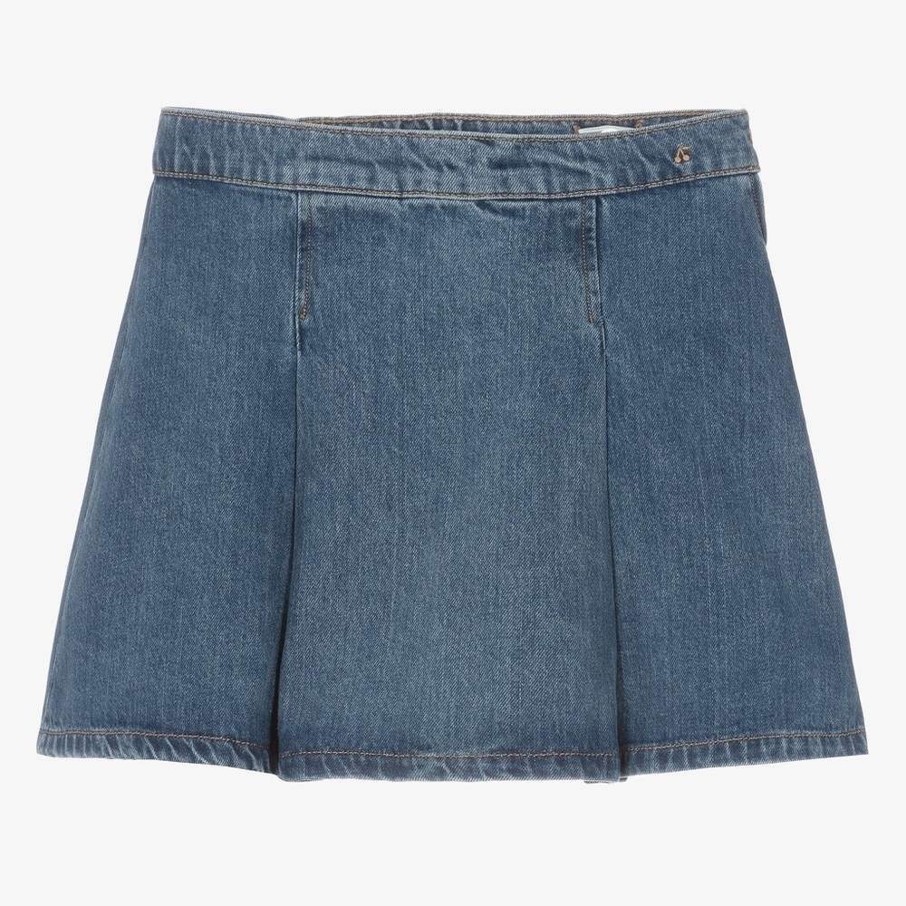 Bonpoint Blue Denim Pleated Skirt Like New 8